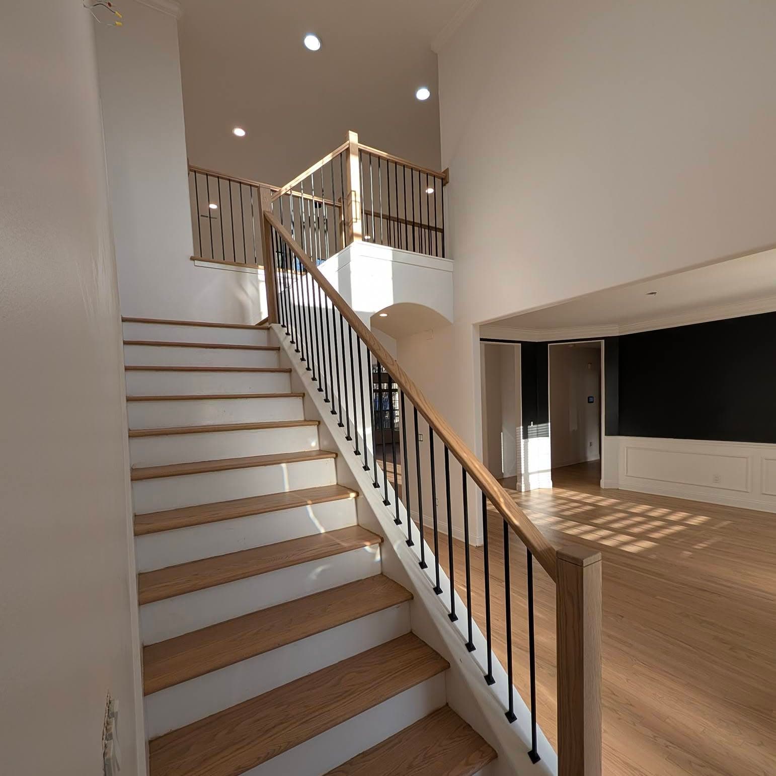 Same stair from another angle, rising to a landing