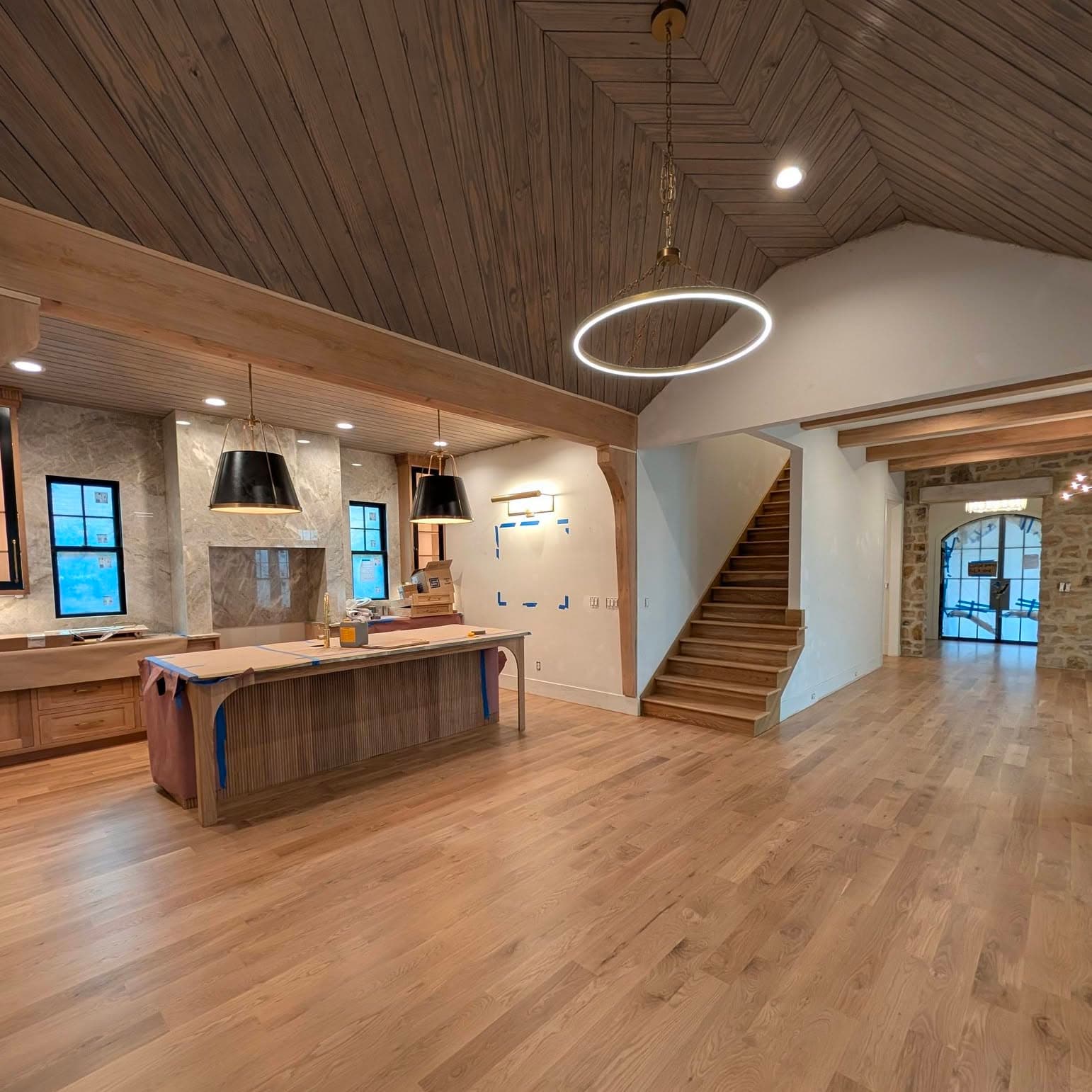 Interior stair with oak treads and a wood handrail in a Toney, AL home, Rocket City Stairs